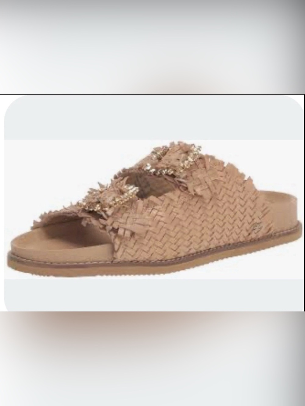 Sam Edelman Oaklyn Beige Woven Slides Sandals With Crystal Bling Buckles